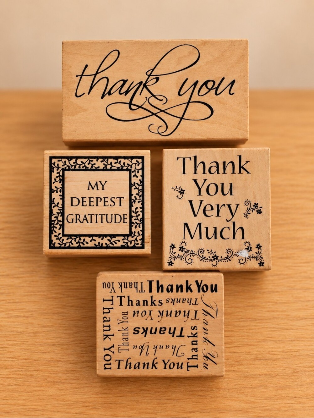Thank You Rubber Stamps Lot 4 Gratitude Sentiments Wood Mounted Unbranded